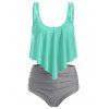 Tummy Control Tankini Swimsuit Striped Print Swimwear U Neck Mix and Match Summer Beach Bathing Suit - PUMPKIN ORANGE L