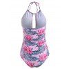 Halter Leaves Floral Cut Out Swimsuit - VIOLET RED S