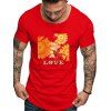 T-shirt Fleur et Lettre Imprimées à Manches Courtes - Rouge 2XL