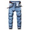 Pantalon Décontracté Délavé à Rayure Contrastée en Denim - Bleu Ciel Léger 42