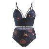 Maillot de Bain Bikini Lune et Soleil Imprimés de Grande Taille à Lacets - Noir 2X