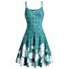 Robe Fleurie Imprimée à Bretelle à Taille Haute de Grande Taille - Turquoise Moyenne L