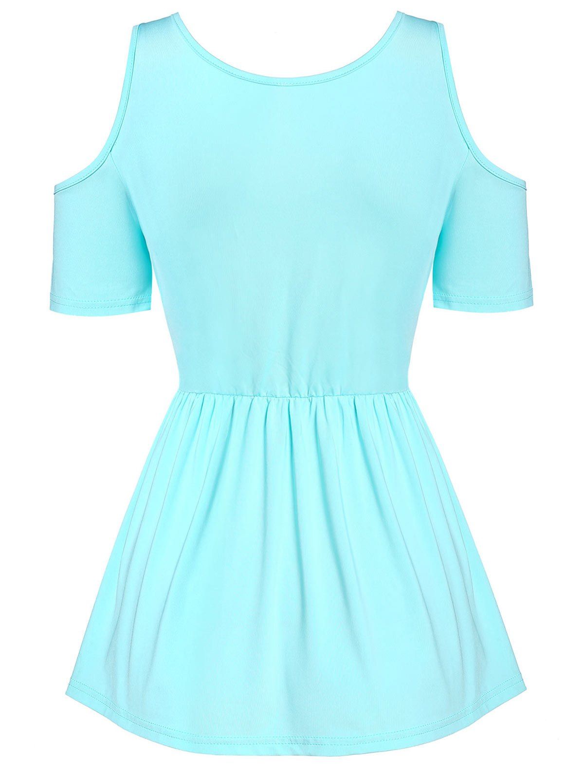 Lace Up Open Shoulder T Shirt - CELESTE 3XL