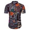 Chemise à Imprimé Ethnique Fleur à Demi-bouton à Col Debout - Orange Tigre XL