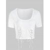 T-shirt Court Simple à Lacets - Blanc XL