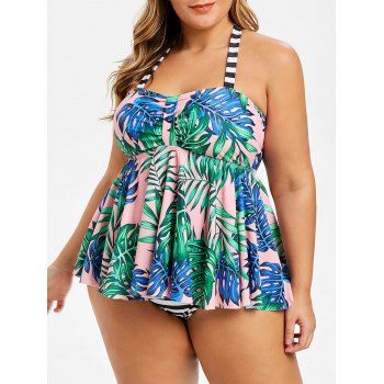 

Palm Leaf Striped Plus Size Tankini Swimsuit, Pink
