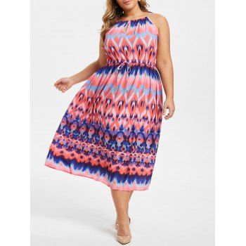 

Zigzag Keyhole Waist Drawstring Plus Size Dress, Bean red