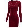 Mini Robe Moulante de Grande Taille à Col V - Rouge Vineux 1X