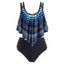 Vintage Polka Dot Tankini Swimsuit Tribal Flounce Crisscross Swimwear Set - multicolor M