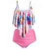 Maillot de Bain Tankini Superposé Peinture Eclaboussée de Grande Taille à Volants - multicolor D 4X