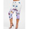 Legging Court Papillon Imprimé de Grande Taille - Iris Pourpre 4X