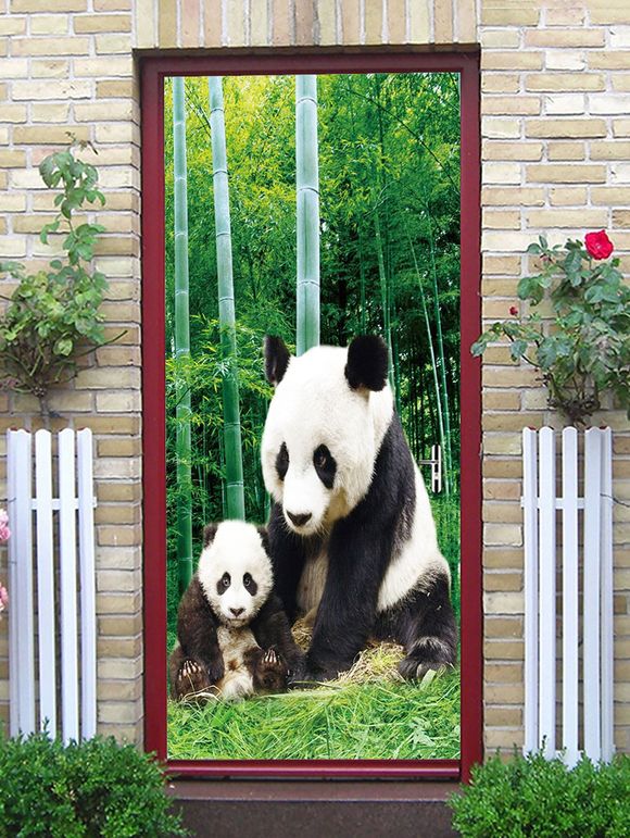 Autocollant de Porte Décoratif Bambou Panda et Forêt Imprimés - multicolor 38.5*200CM*2PCS