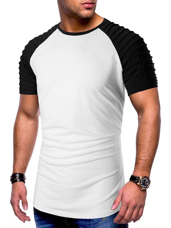 T-shirt Décontracté Plissé Panneau en Blocs de Couleurs à Manches Raglan - multicolor A XL