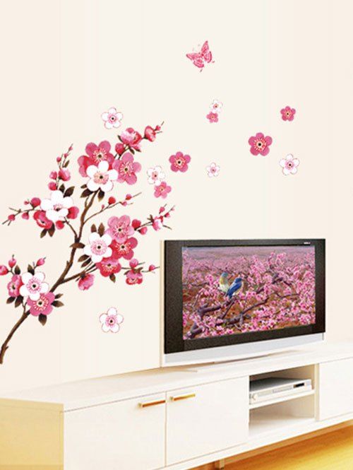 Autocollant Mural Amovible Papillon et Fleur Imprimés - multicolor A 18 X 23 INCH