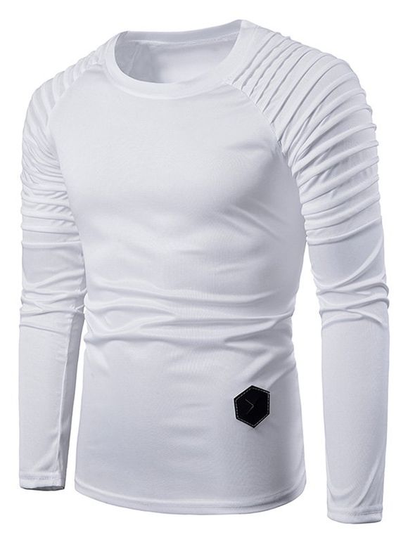T-shirt Plissé en Couleur Unie à Manches Raglan - Blanc 2XL