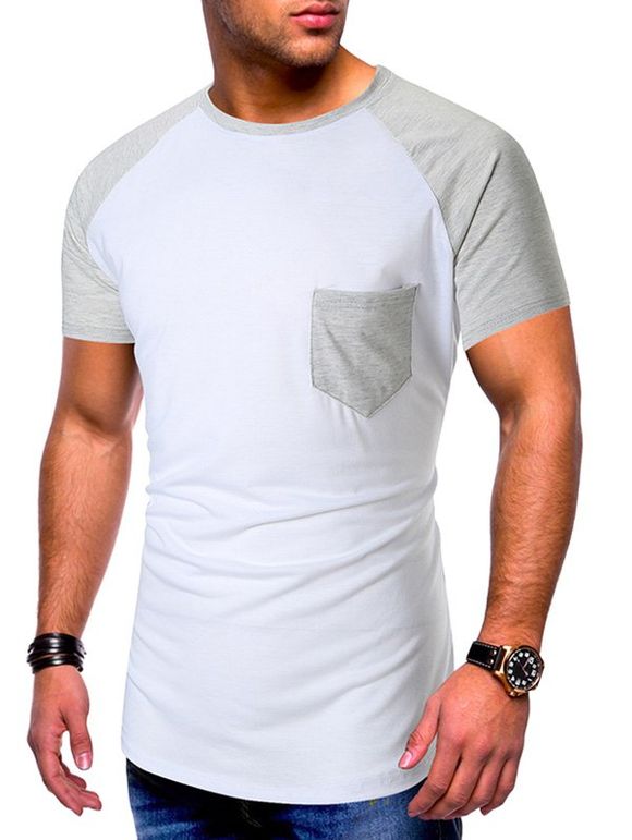 T-shirt Panneau en Blocs de Couleurs à Manches Raglan avec Poche Poitrine - multicolor B 2XL