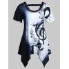 T-shirt Asymétrique Embelli de Chaîne Note de Musique Imprimée de Grande Taille - multicolor 3X