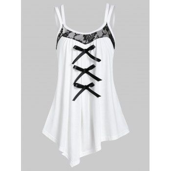 

Lace Insert Bowknot Asymmetrical Tank Top, White