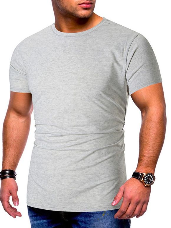 T-shirt de Base en Couleur Unie à Manches Courtes - Gris XL