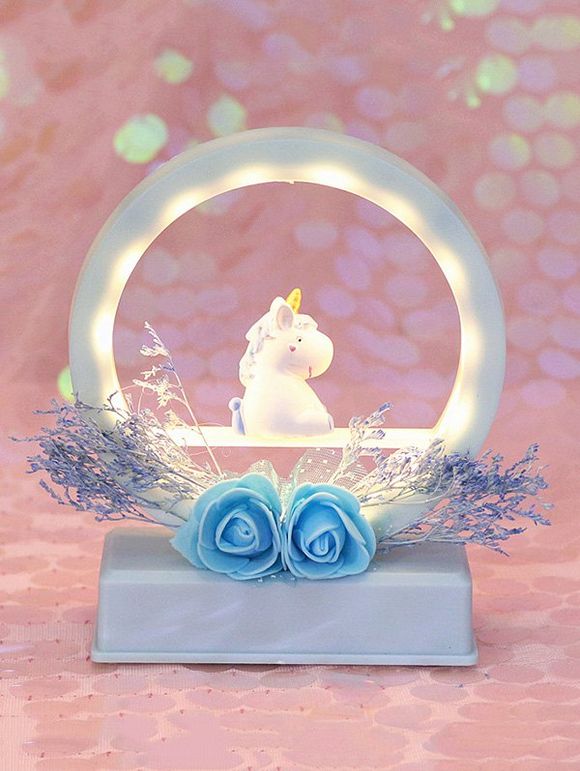 Veilleuse décorative en forme de licorne de fleurs - Bleu de Ciel 