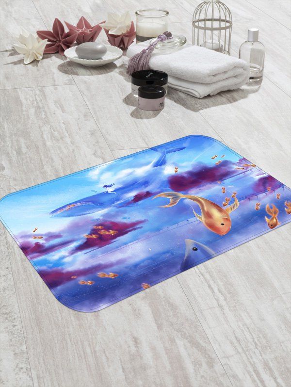 

Fishes Pattern Print Floor Mat, Silk blue