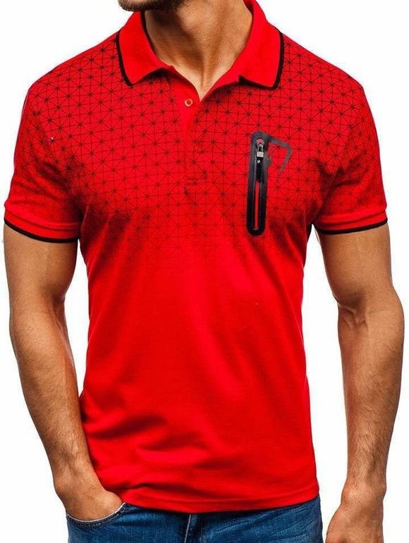 T-shirt Géométrique Imprimé avec Fausse Poche - Rouge 3XL