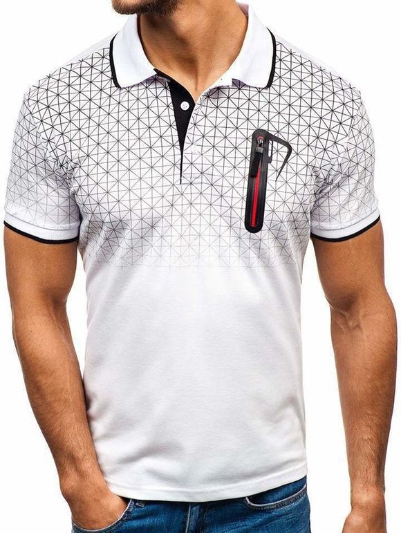 T-shirt Géométrique Imprimé avec Fausse Poche - Blanc 3XL