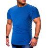 T-shirt de Base en Couleur Unie à Manches Courtes - Bleu 2XL