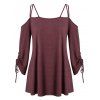 T-shirt Teinté à Epaule Dénudée à Bretelle Fine de Grande Taille - Rouge Vineux 5X