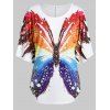 T-shirt Tunique Papillon Imprimé à Demi-Manches de Grande Taille - Blanc 1X