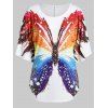 T-shirt Tunique Papillon Imprimé à Demi-Manches de Grande Taille - Blanc 5X