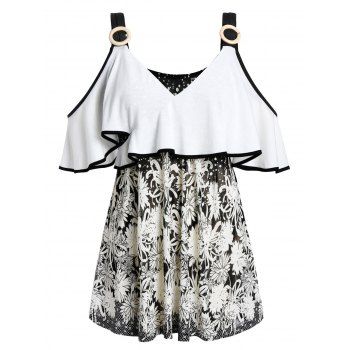 

Plus Size Ruffle Open Shoulder Floral T-shirt, Multicolor