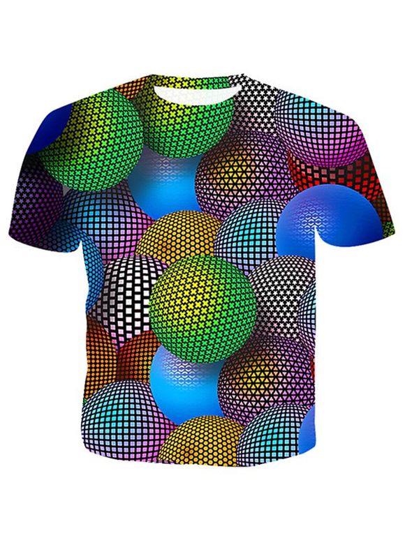 T-shirt Décontracté Géométrique Etoile Coloré Boule Imprimée - Vert 2XL