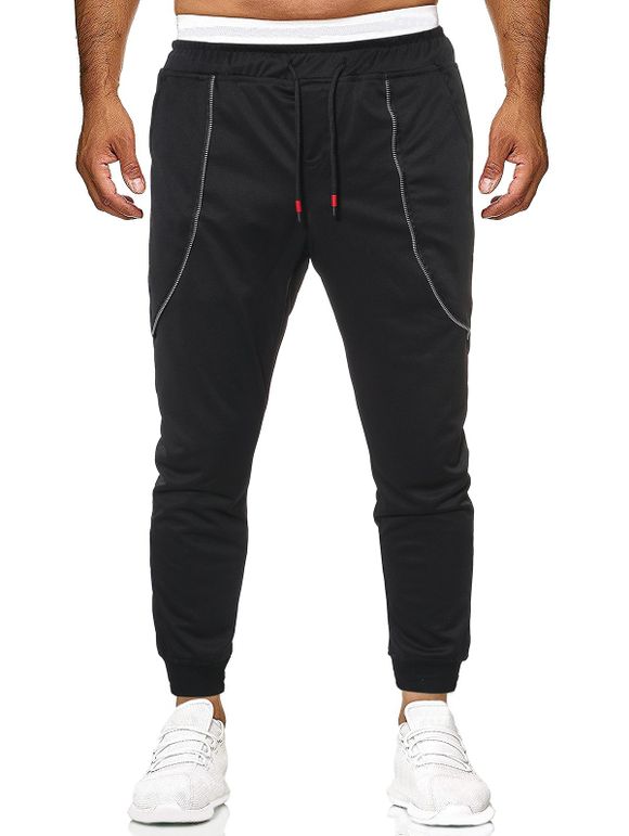 Pantalon de Jogging Décontracté Zippé en Couleur Unie - Noir L