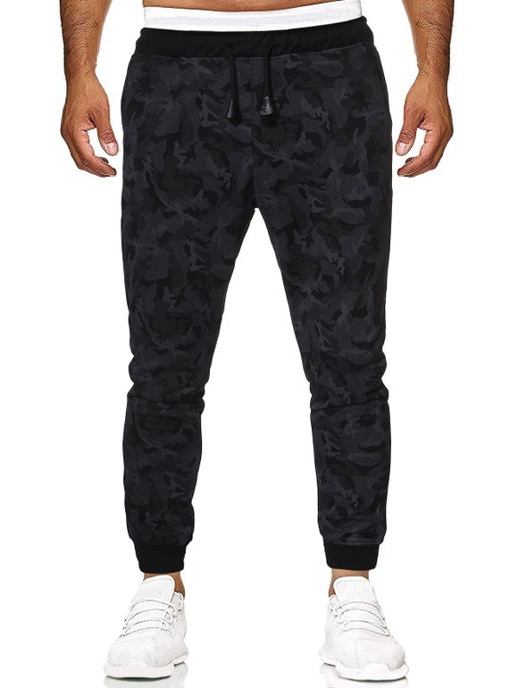 Pantalon de Jogging Décontracté Camouflage Imprimé avec Fausse Poche - Noir L