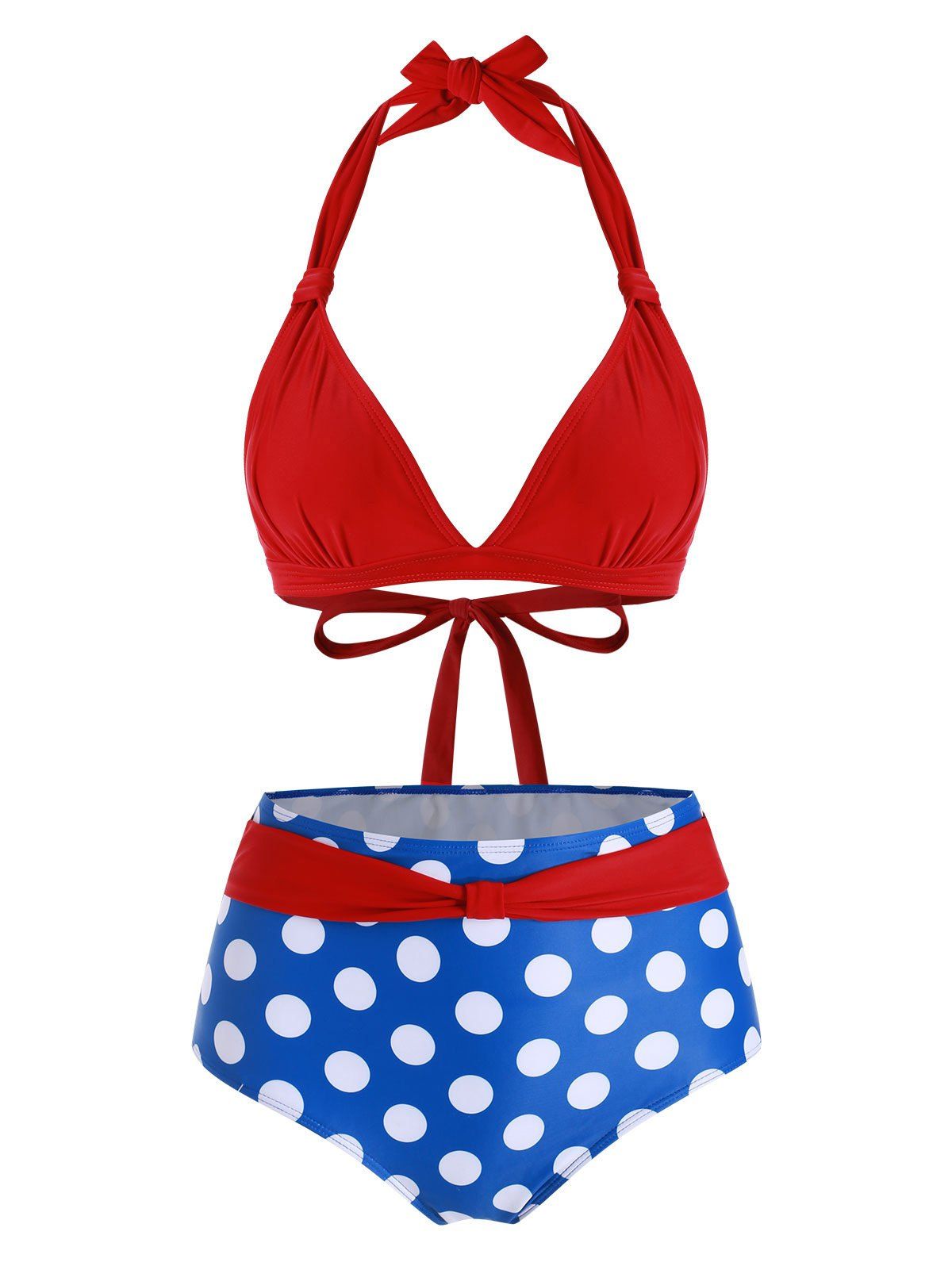 

Halter Knot Vintage Polka Dot Bikini Swimsuit, Red