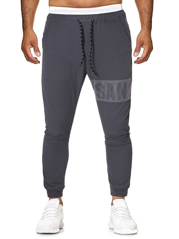 Pantalon de Jogging Décontracté Lettre Imprimée en Maille Jointive - Gris XL
