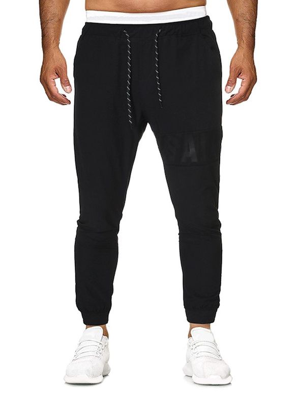 Pantalon de Jogging Décontracté Lettre Imprimée en Maille Jointive - Noir XL