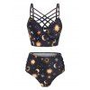 Maillot de Bain Tankini Vintage Etoile Lune en Treillis à Armature - Jaune M