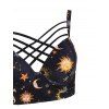 Vintage Tankini Swimsuit Corset Moon Sun Bathing Suit Star Print Lattice Summer Beach Swimwear - YELLOW 2XL