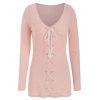 Plunge Rings Lace Up Long Sleeve T Shirt - APRICOT XL
