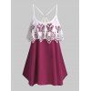 Débardeur Festonné Bicolore Contrasté à Bretelle Fine de Grande Taille - Rose Oeillet Foncé 1X