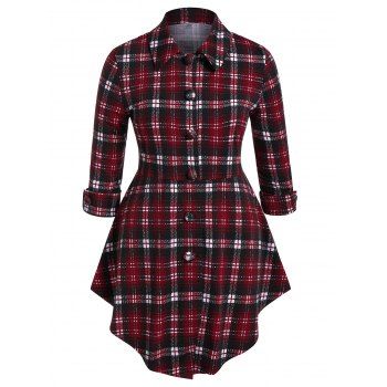 

Plus Size Plaid Curved Peplum Top, Red wine