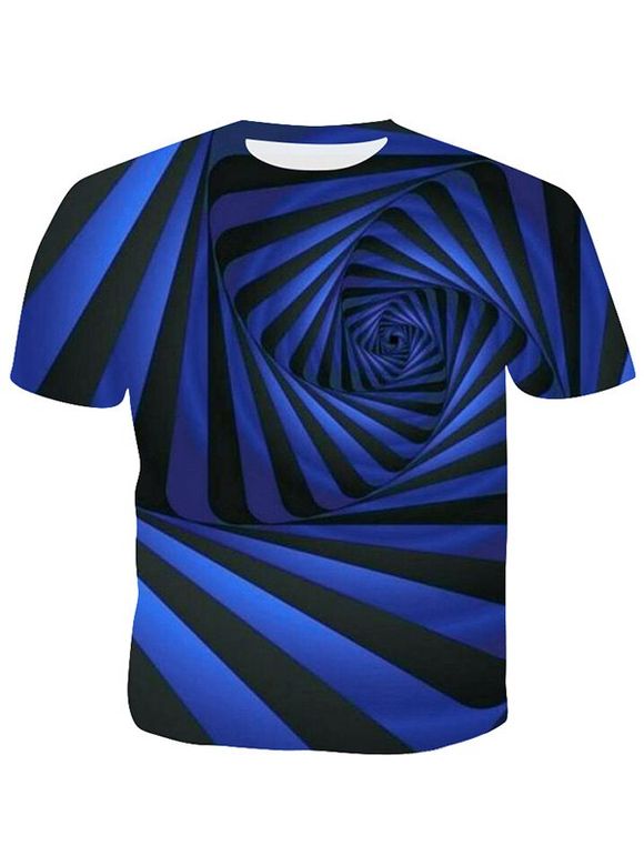 T-shirt Décontracté 3D Rayure Géométrique Abstrait Imprimé - Bleu M