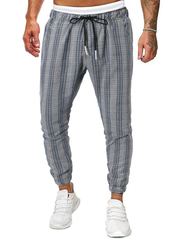 Pantalon de Jogging Motif à Carreaux avec Poche Latérale - Bleu gris M