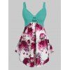 Débardeur Asymétrique Fleuri Imprimé de Grande Taille Col en Forme de Cœur - Turquoise L