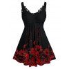 Débardeur Fleuri Imprimé Panneau en Denelle de Grande Taille Col en Forme de Cœur - Noir 2X