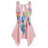 Débardeur Mouchoir Asymétrique à Imprimé Plume sans Dos de Grande Taille - Rose Cochon 3X