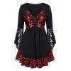 T-shirt Tunique Plongeant Panneau en Dentelle de Grande Taille - Noir 1X