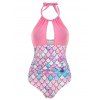 Cut Out Mermaid Ruched Halter Swimsuit - PINK 2XL